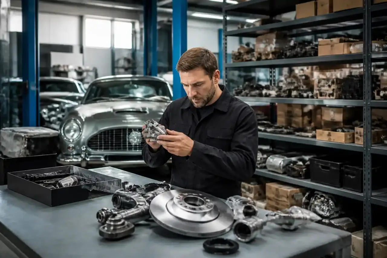 Sourcing de pièces automobiles rares et techniques dans un entrepôt moderne