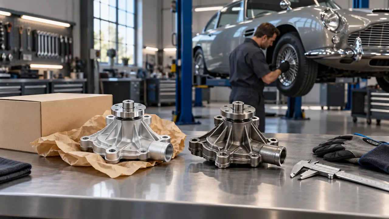 Pièces automobiles techniques examinées dans un atelier professionnel