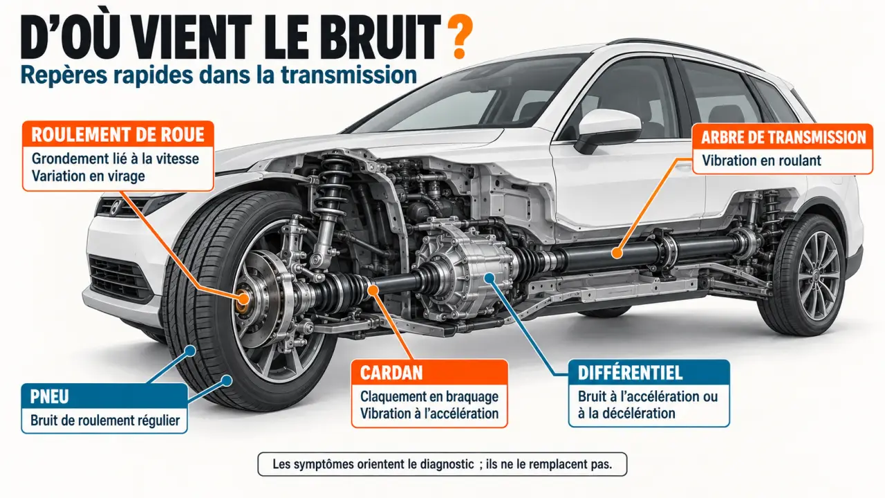 Schéma des causes possibles d'une voiture avec bruit sourd en roulant