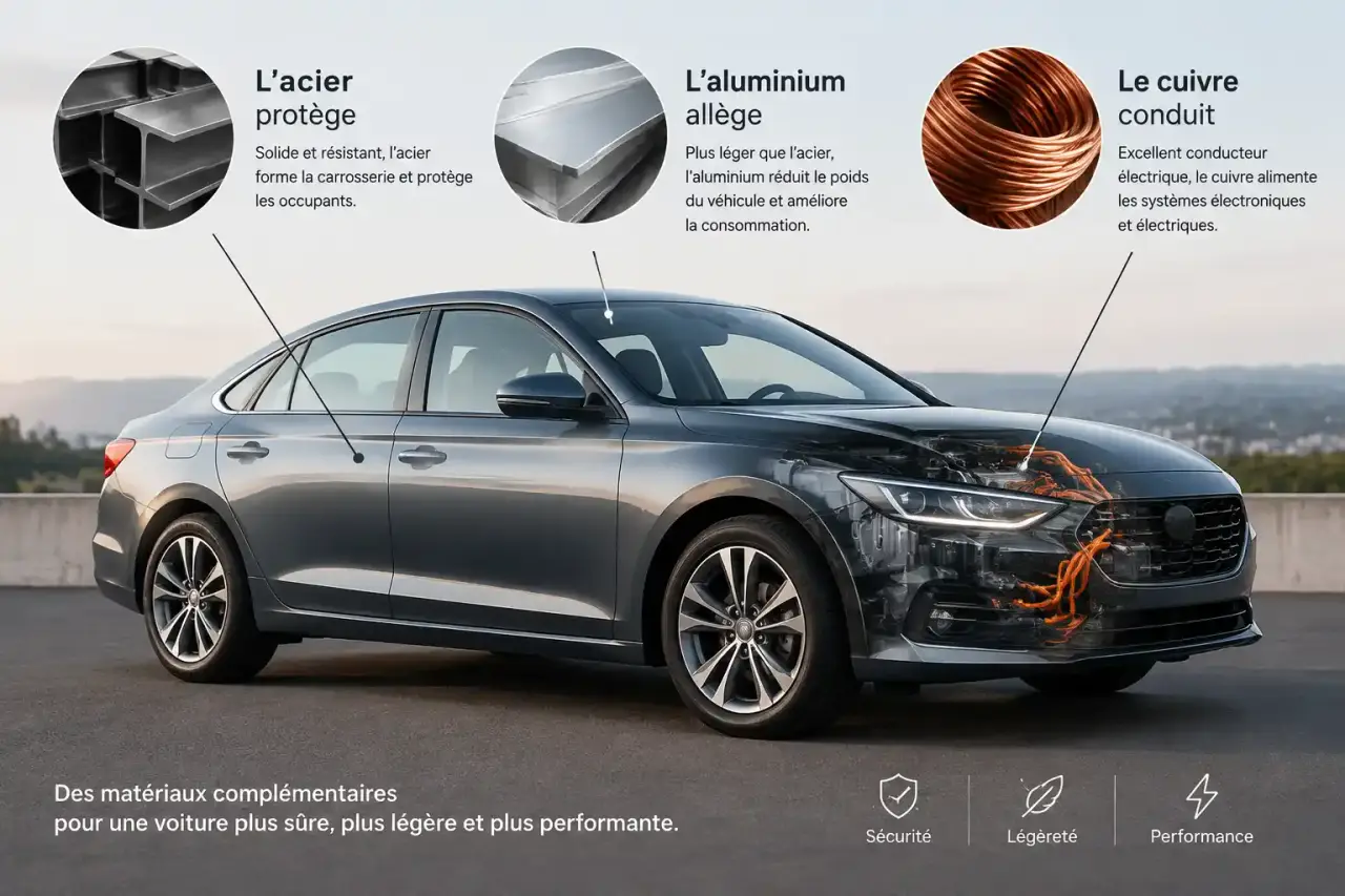 Matériaux d’une voiture : l’acier protège, l’aluminium allège et le cuivre conduit