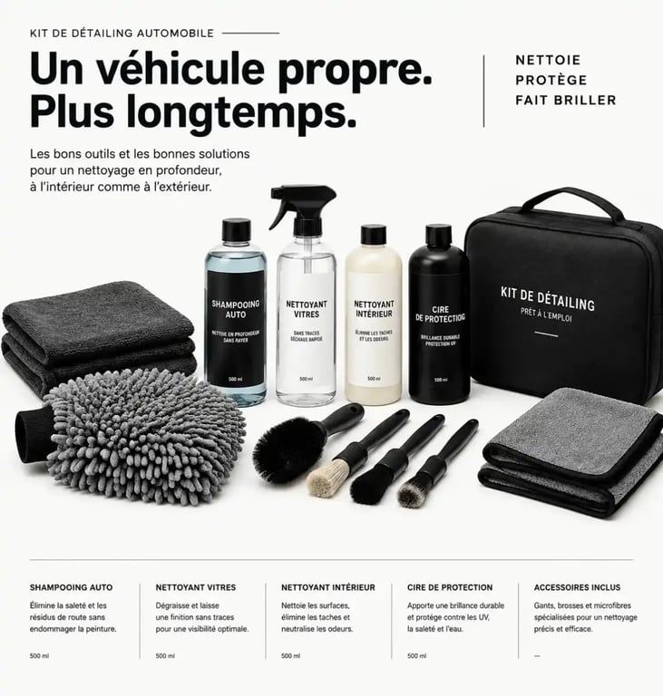 Accessoires et produit nettoyage voiture professionnel pour rénovation
